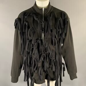 REQUAL Size M Black Loop Tie Cotton Zip Up Jacket
